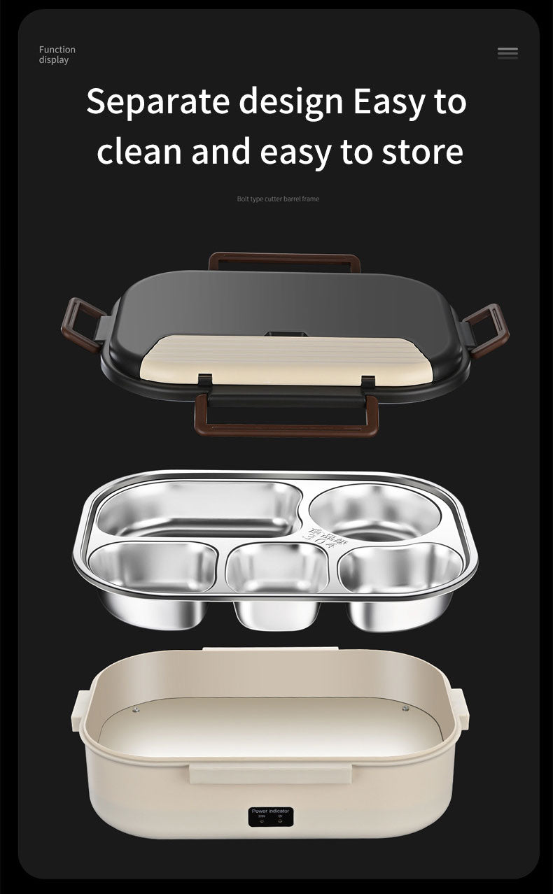Electric Heated Lunch Boxes Stainless Steel Food Insulation Bento Lunch Box Home Portable Keep Warm Lunch Box with Storage Bag