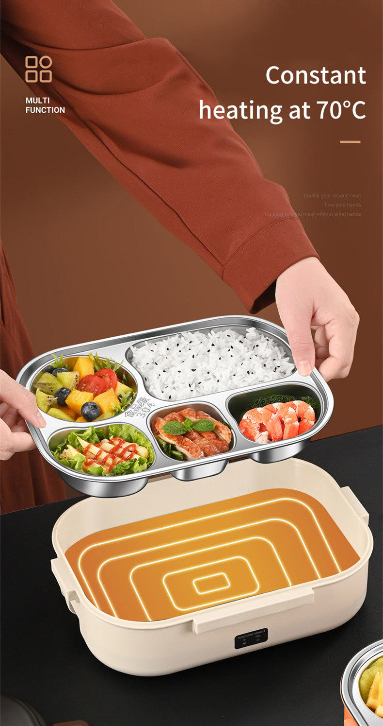 Electric Heated Lunch Boxes Stainless Steel Food Insulation Bento Lunch Box Home Portable Keep Warm Lunch Box with Storage Bag