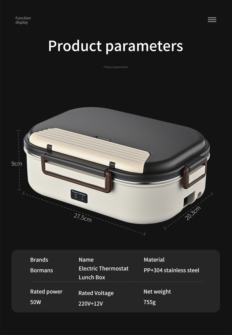 Electric Heated Lunch Boxes Stainless Steel Food Insulation Bento Lunch Box Home Portable Keep Warm Lunch Box with Storage Bag