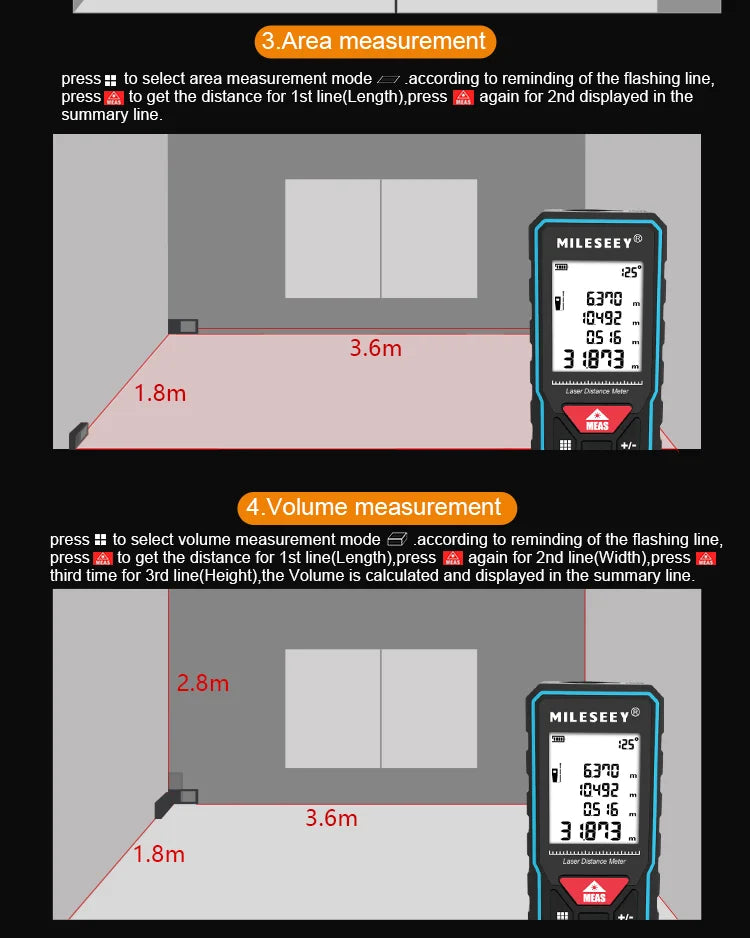 Mileseey Professional Laser Trena Rangefinder X5/X6 40M 60M 80M 100M Rechargeable Digital Precision Distance Meter Tape Measure