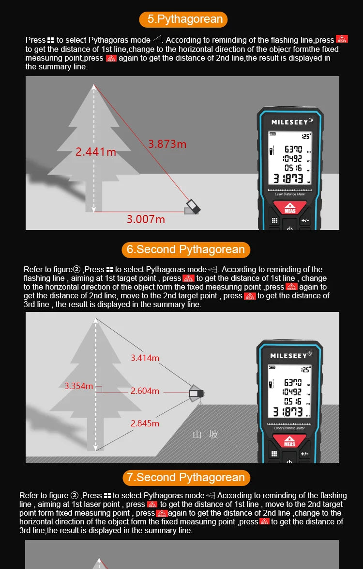 Mileseey Professional Laser Trena Rangefinder X5/X6 40M 60M 80M 100M Rechargeable Digital Precision Distance Meter Tape Measure