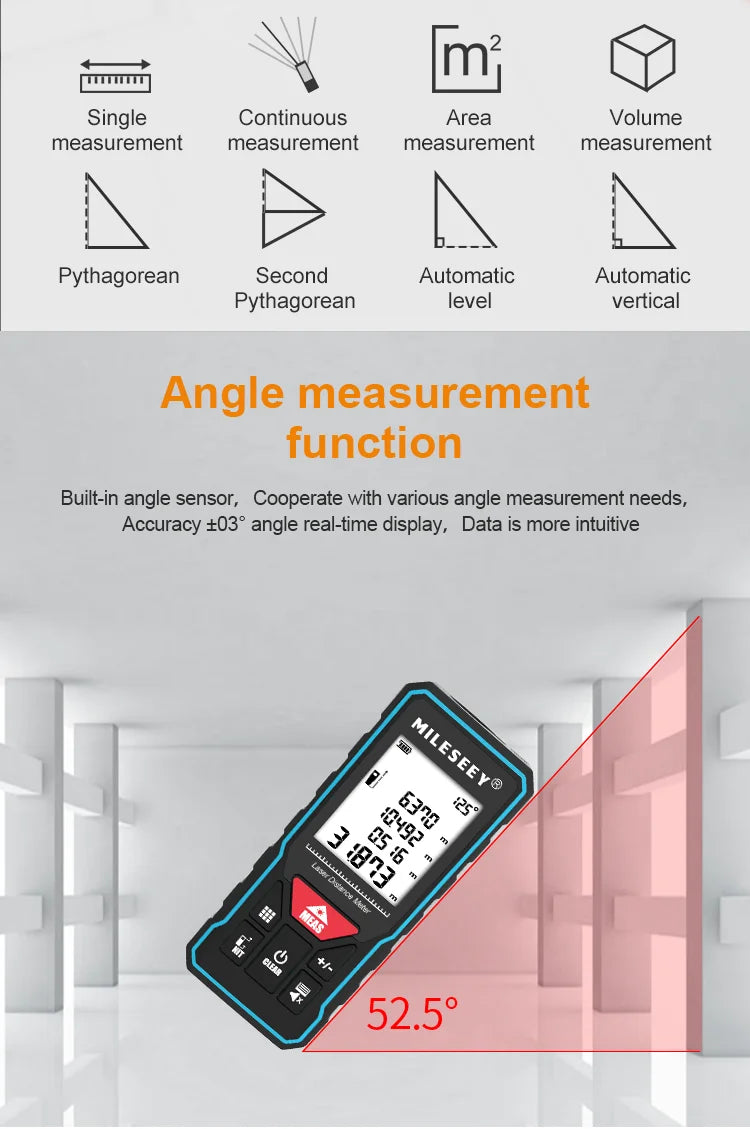 Mileseey MINI Laser Distance Meter X5 X6 Rangefinder Finder Handheld Trenas Measure Accurate Angle Calculate For Construction