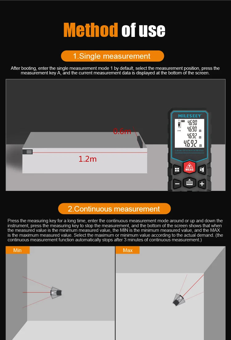 Mileseey MINI Laser Distance Meter X5 X6 Rangefinder Finder Handheld Trenas Measure Accurate Angle Calculate For Construction