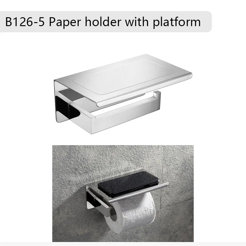 Stainless Steel Bathroom Hardware Mirror Chrome Polished Towel Rack Toilet Paper Holder Towel Bar Hook Bathroom Accessories