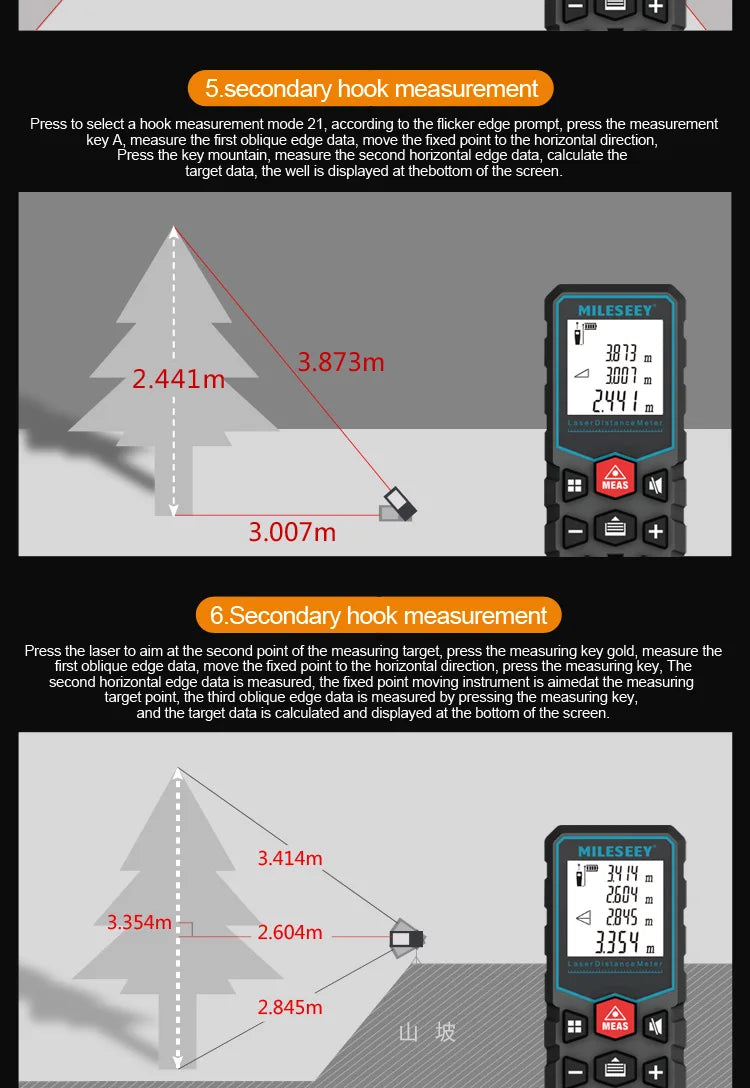 Mileseey MINI Laser Distance Meter X5 X6 Rangefinder Finder Handheld Trenas Measure Accurate Angle Calculate For Construction