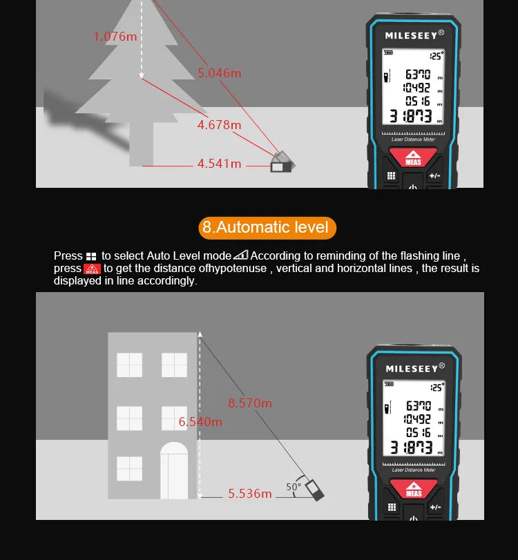 Mileseey Professional Laser Trena Rangefinder X5/X6 40M 60M 80M 100M Rechargeable Digital Precision Distance Meter Tape Measure