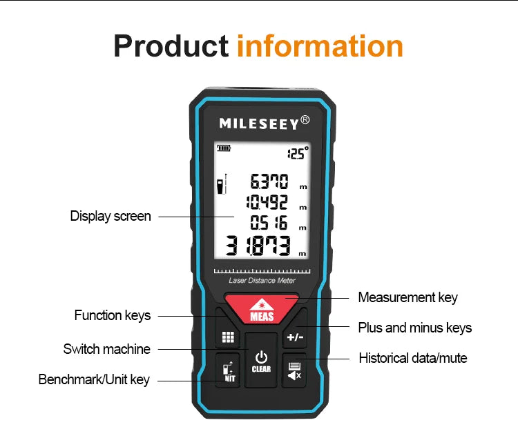 Mileseey MINI Laser Distance Meter X5 X6 Rangefinder Finder Handheld Trenas Measure Accurate Angle Calculate For Construction