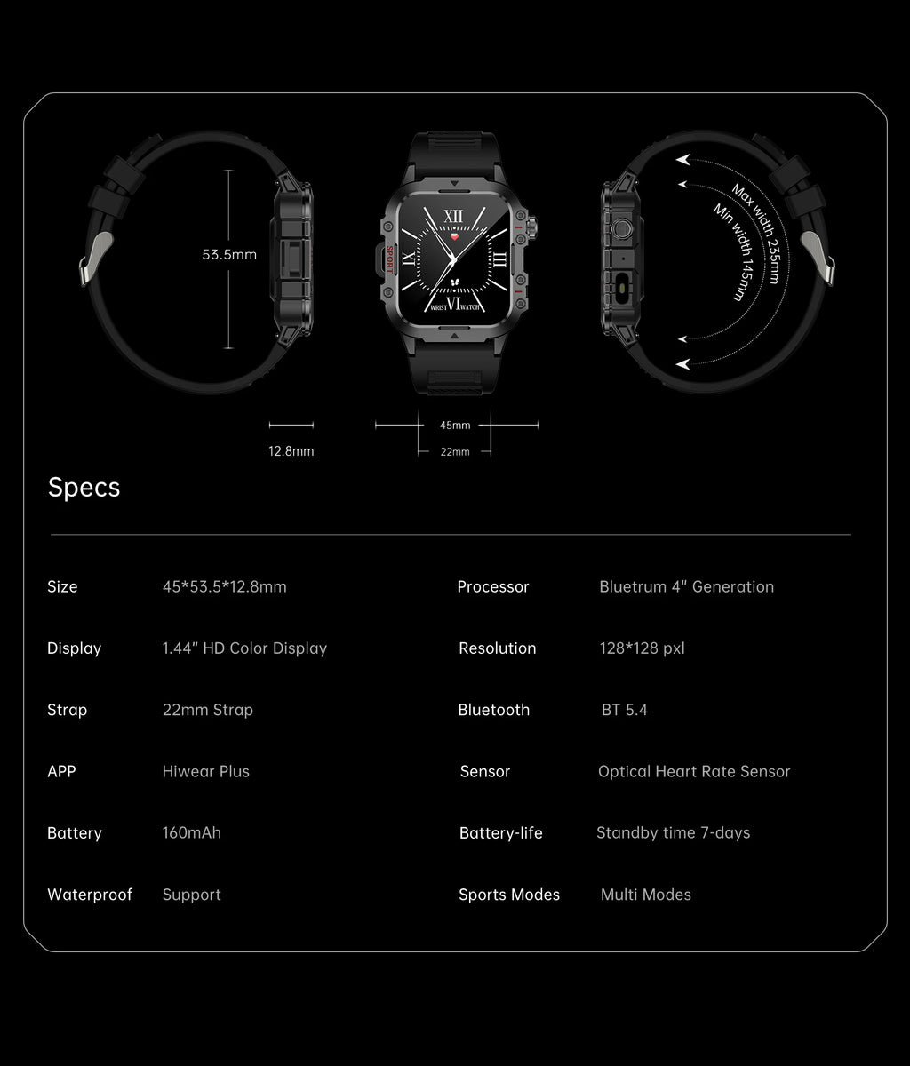 2025 New for Xiaomi Military Smart Watch Men IP67 3ATM Outdoor Sports Fitness Tracker Health Monitor 1.44Inch BT Call Smartwatch