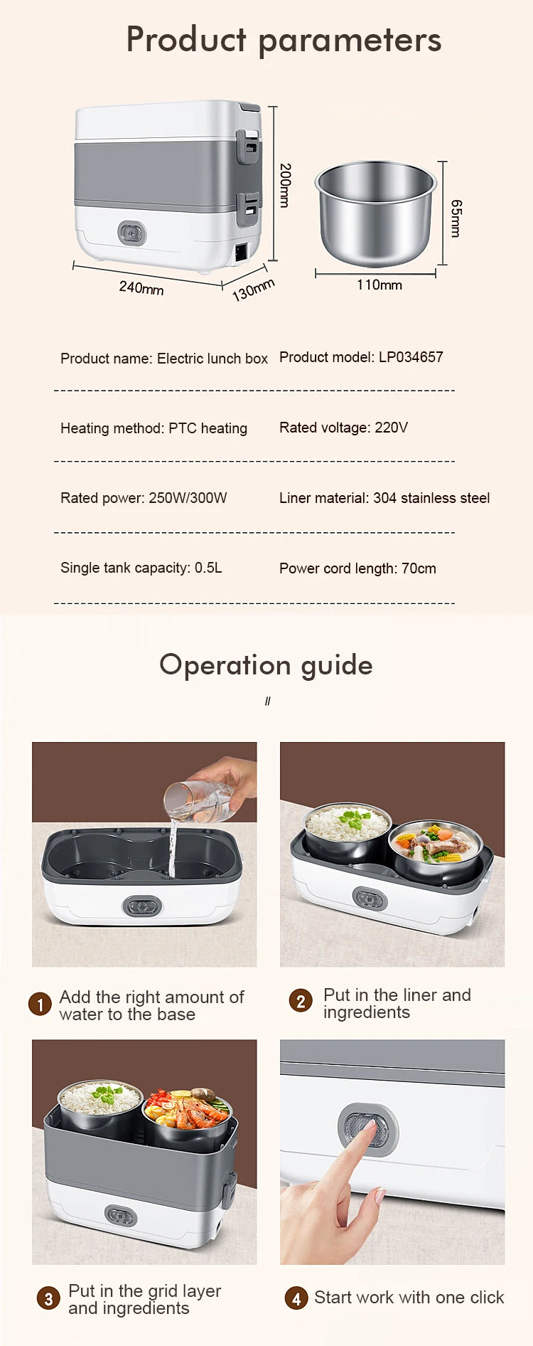 Multifunctional Electric Lunch Box Food Heater, Portable Leakproof Food Warmer Heater for Travel, Car and Home with 2 Layers