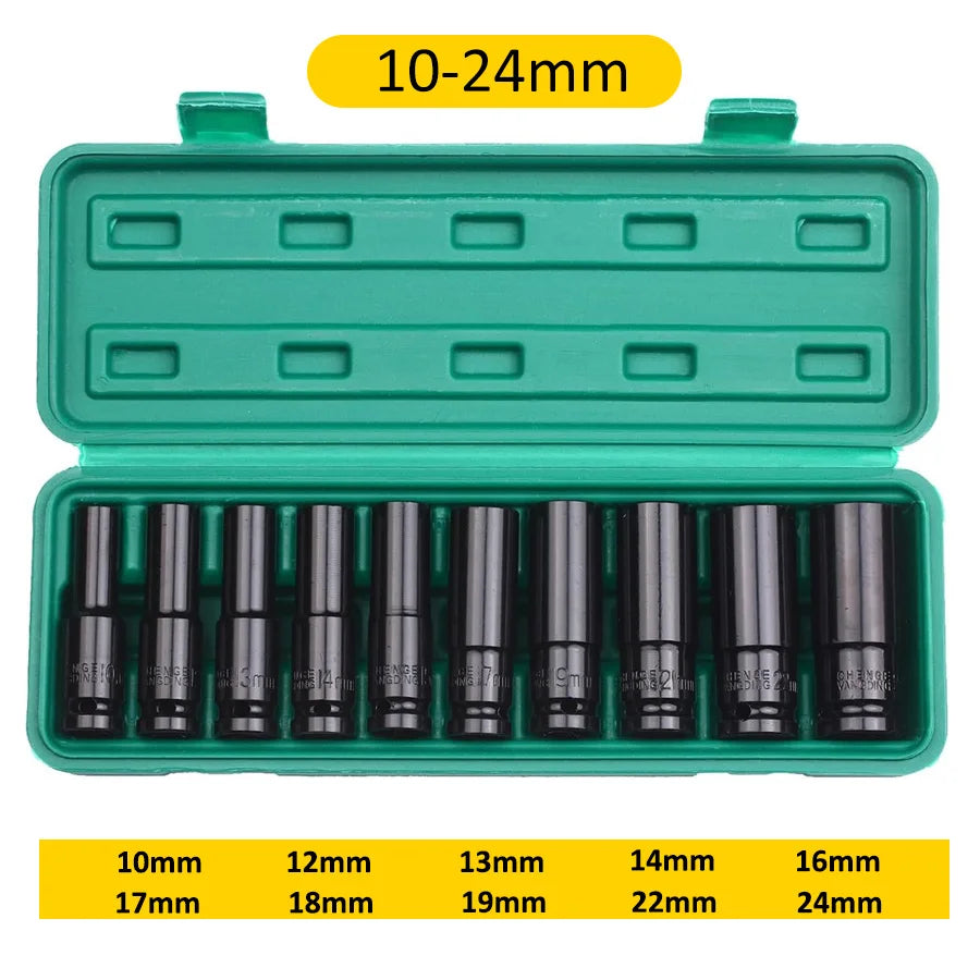 1/2Inch Drive 6-Point Impact Socket Set 10-20 pcs/set 8-32mm Metric Sizes Carbon Steel Impact Socket Set with Hard Storage Box