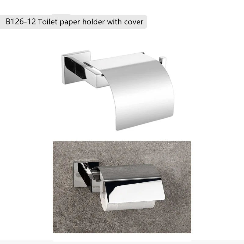 Stainless Steel Bathroom Hardware Mirror Chrome Polished Towel Rack Toilet Paper Holder Towel Bar Hook Bathroom Accessories
