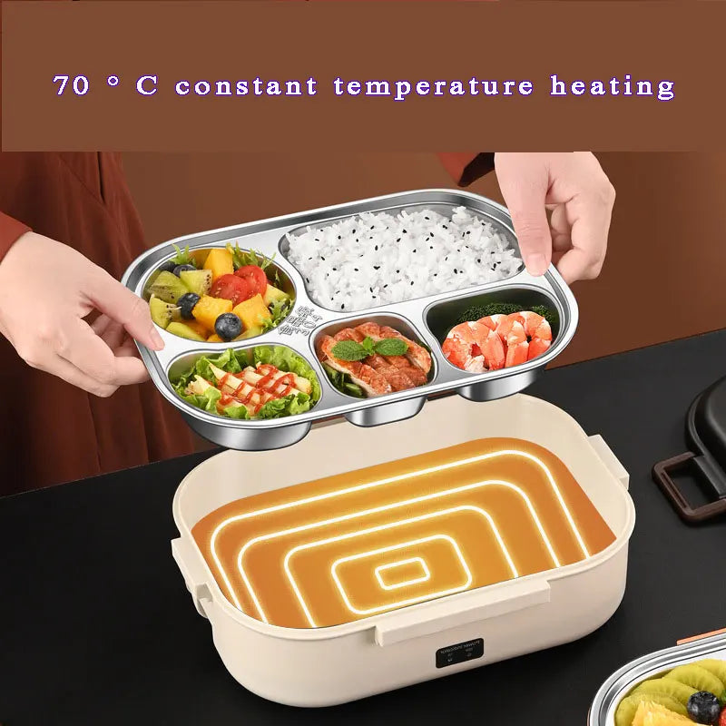 Electric Heated Lunch Boxes Stainless Steel Food Insulation Bento Lunch Box Home Portable Keep Warm Lunch Box with Storage Bag