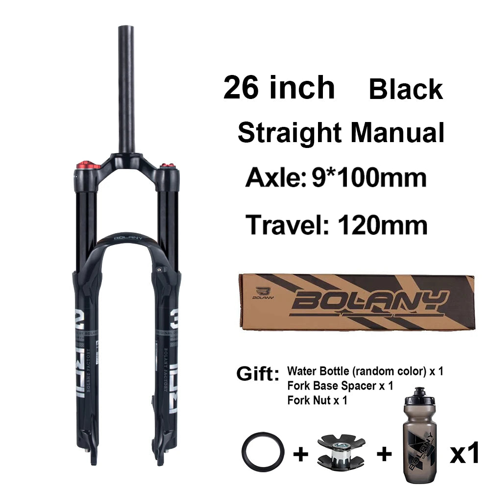 BOLANY Mountain Bike Air Supension 26/27.5/29Inch 120mm Air And Oil Remote Bicycle Fork 29 Quick Release MTB Bicycle Accessories