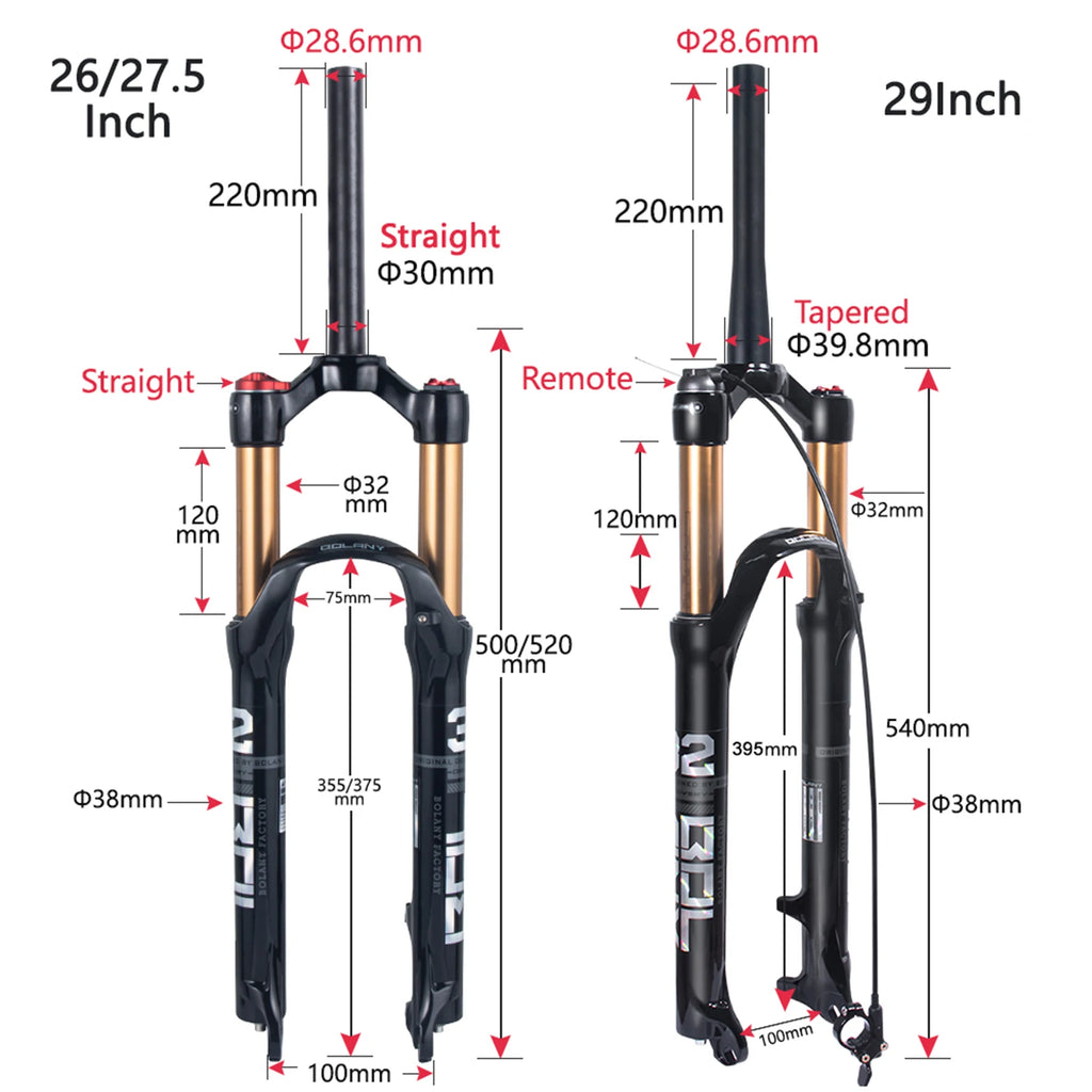 BOLANY Mountain Bike Air Supension 26/27.5/29Inch 120mm Air And Oil Remote Bicycle Fork 29 Quick Release MTB Bicycle Accessories