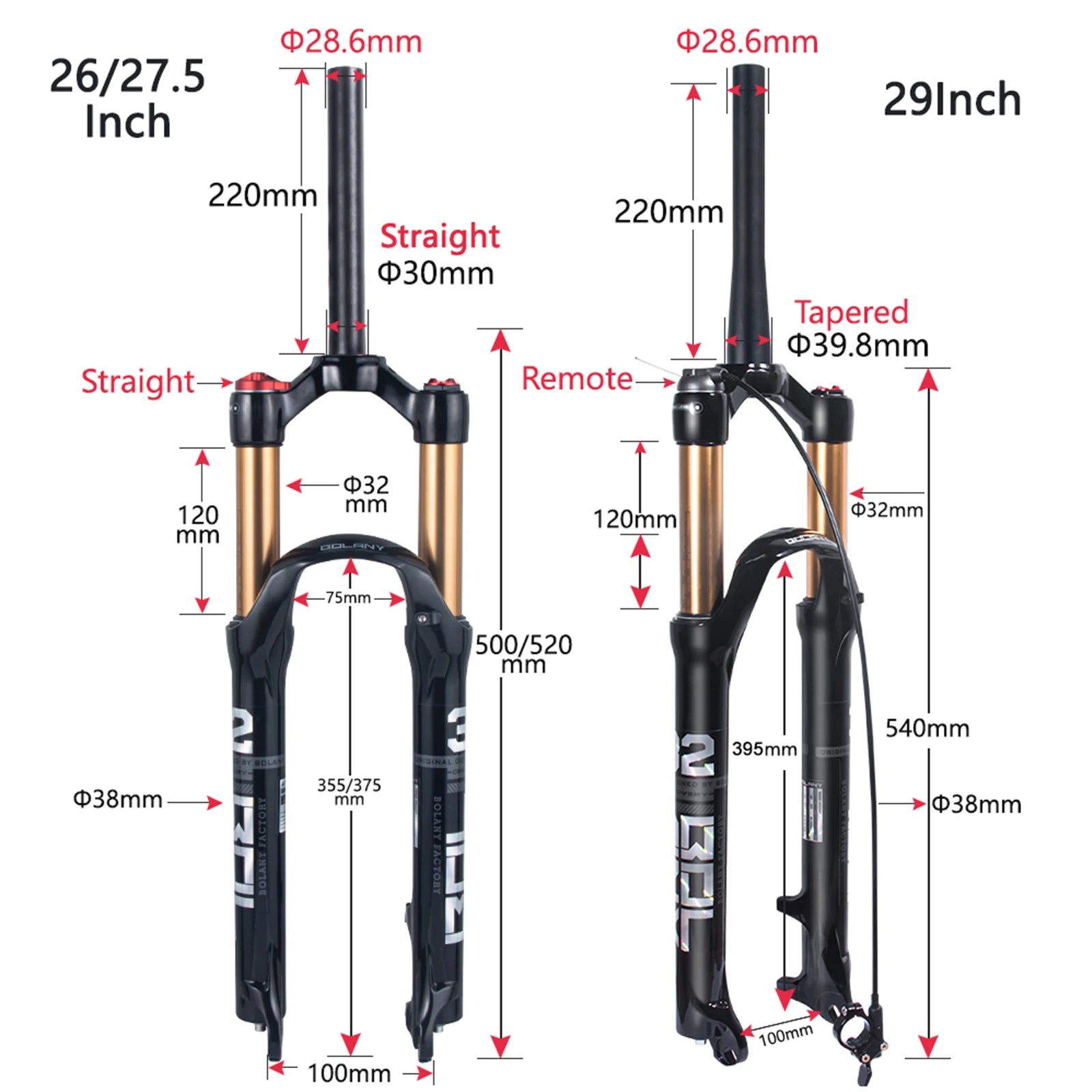 BOLANY Mountain Bike Air Supension 26/27.5/29Inch 120mm Air And Oil Remote Bicycle Fork 29 Quick Release MTB Bicycle Accessories