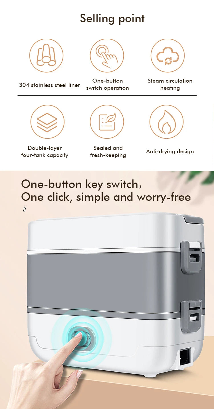 Multifunctional Electric Lunch Box Food Heater, Portable Leakproof Food Warmer Heater for Travel, Car and Home with 2 Layers