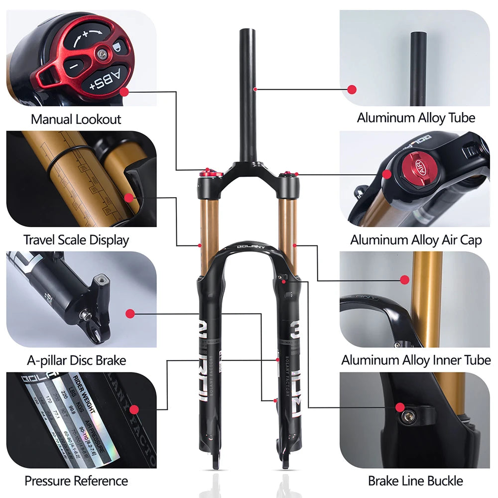 BOLANY Mountain Bike Air Supension 26/27.5/29Inch 120mm Air And Oil Remote Bicycle Fork 29 Quick Release MTB Bicycle Accessories