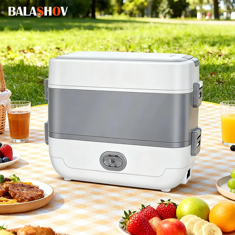 Multifunctional Electric Lunch Box Food Heater, Portable Leakproof Food Warmer Heater for Travel, Car and Home with 2 Layers