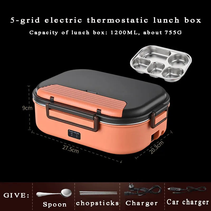Electric Heated Lunch Boxes Stainless Steel Food Insulation Bento Lunch Box Home Portable Keep Warm Lunch Box with Storage Bag
