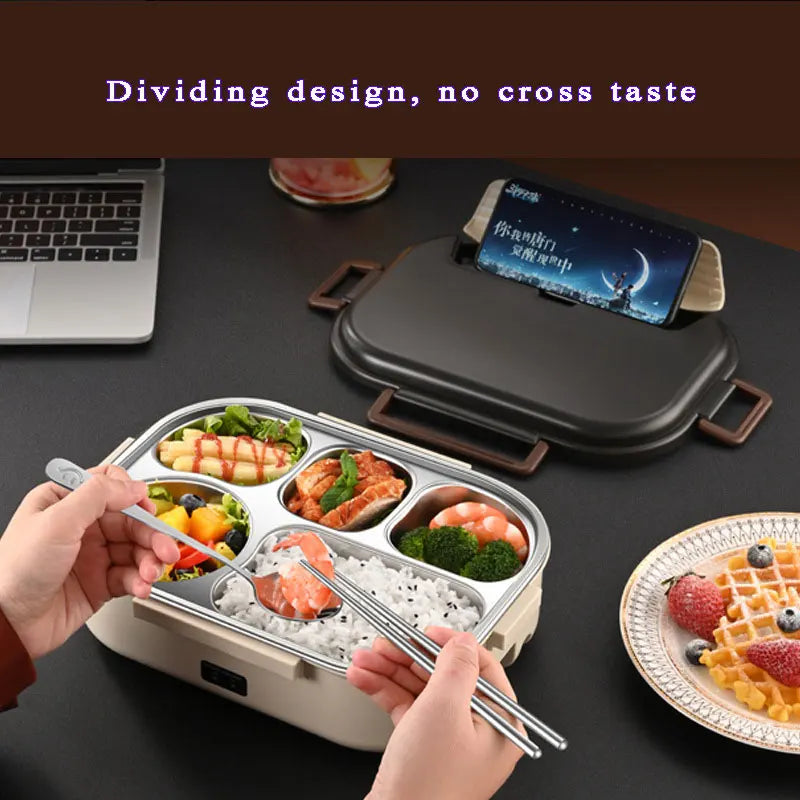 Electric Heated Lunch Boxes Stainless Steel Food Insulation Bento Lunch Box Home Portable Keep Warm Lunch Box with Storage Bag