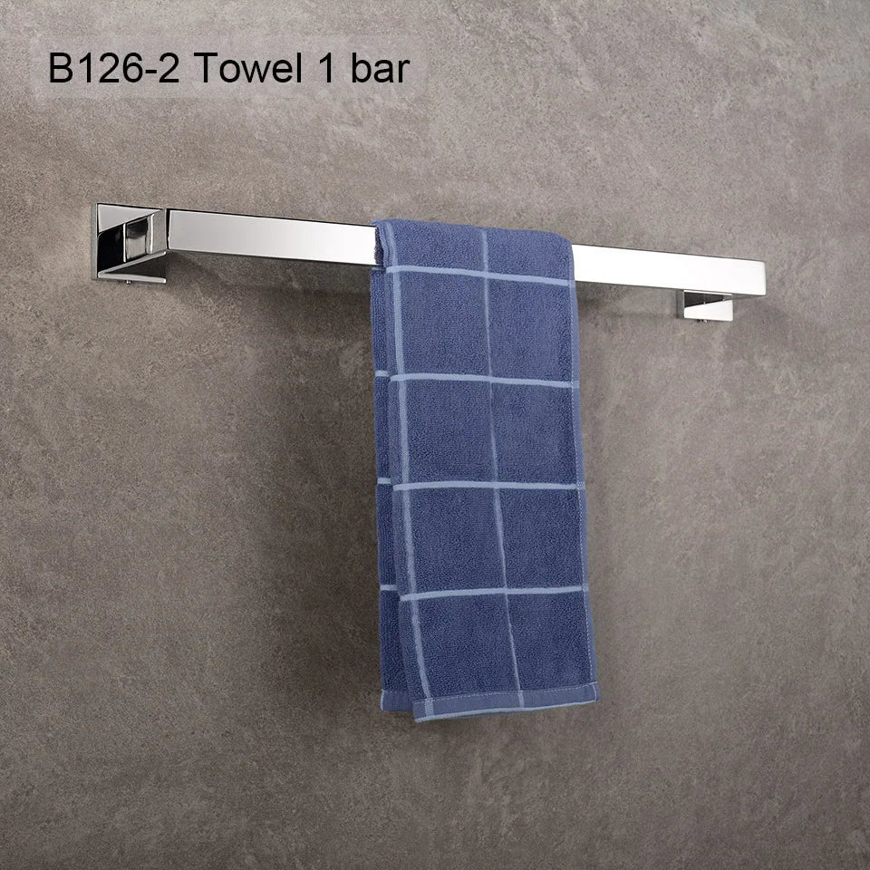 Stainless Steel Bathroom Hardware Mirror Chrome Polished Towel Rack Toilet Paper Holder Towel Bar Hook Bathroom Accessories