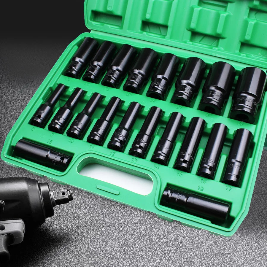 1/2Inch Drive 6-Point Impact Socket Set 10-20 pcs/set 8-32mm Metric Sizes Carbon Steel Impact Socket Set with Hard Storage Box