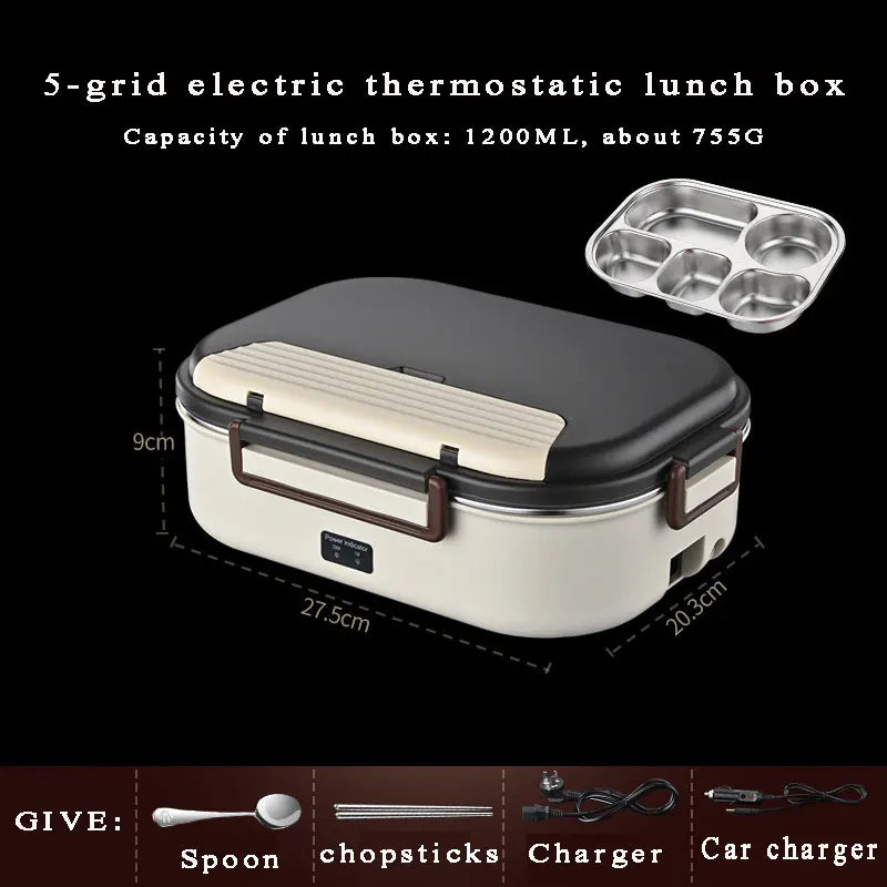 Electric Heated Lunch Boxes Stainless Steel Food Insulation Bento Lunch Box Home Portable Keep Warm Lunch Box with Storage Bag