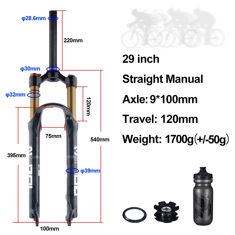 BOLANY Mountain Bike Air Supension 26/27.5/29Inch 120mm Air And Oil Remote Bicycle Fork 29 Quick Release MTB Bicycle Accessories