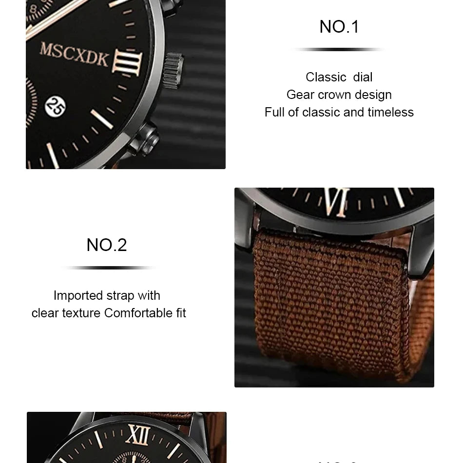 4pcs Quartz Watches Bracelet Watch Set For Men Business Fashion Casual Round Pointer Calendar Watch Accessories
