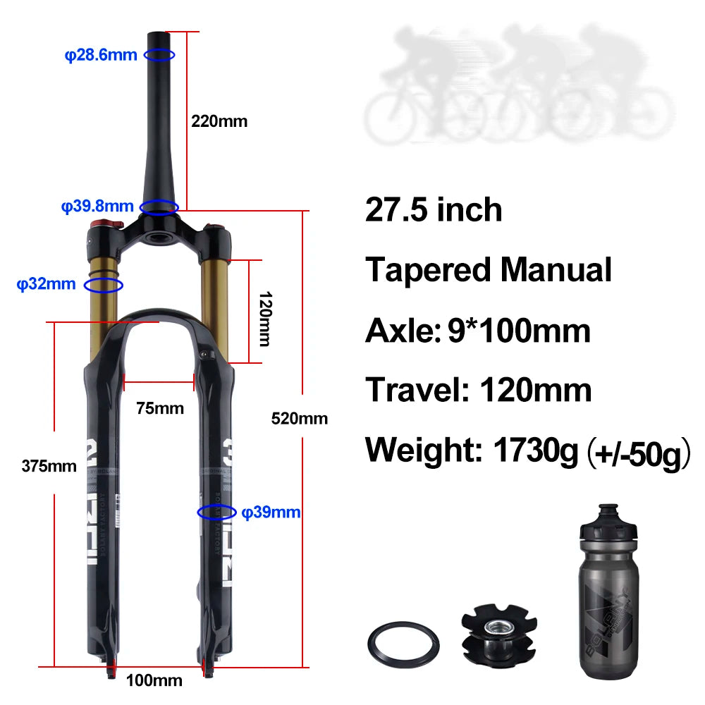 BOLANY Mountain Bike Air Supension 26/27.5/29Inch 120mm Air And Oil Remote Bicycle Fork 29 Quick Release MTB Bicycle Accessories