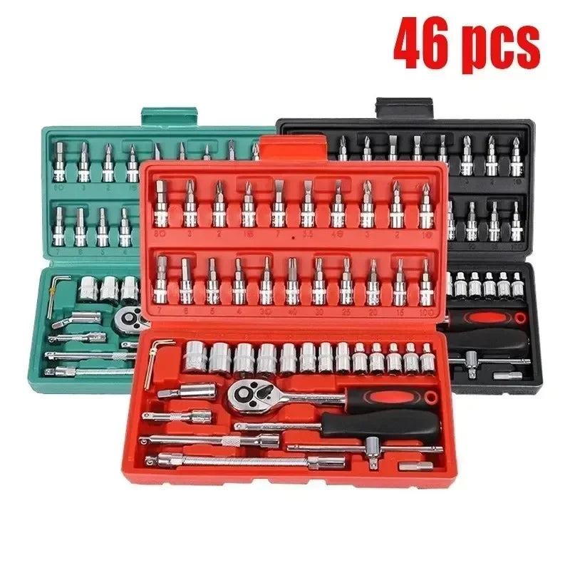 Motorcycle Toolbox Set Fast Ratchet Wrench 150/46pcs Socket Group Bit Industrial-grade Toolbox Auto Repair Tools Car Maintenance