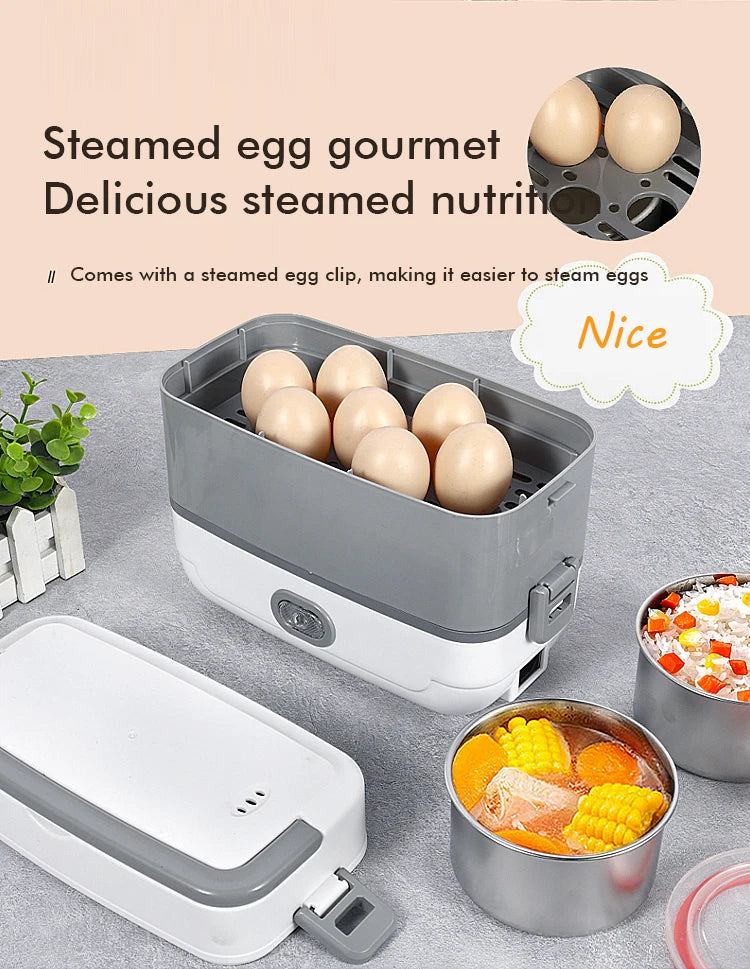 Multifunctional Electric Lunch Box Food Heater, Portable Leakproof Food Warmer Heater for Travel, Car and Home with 2 Layers