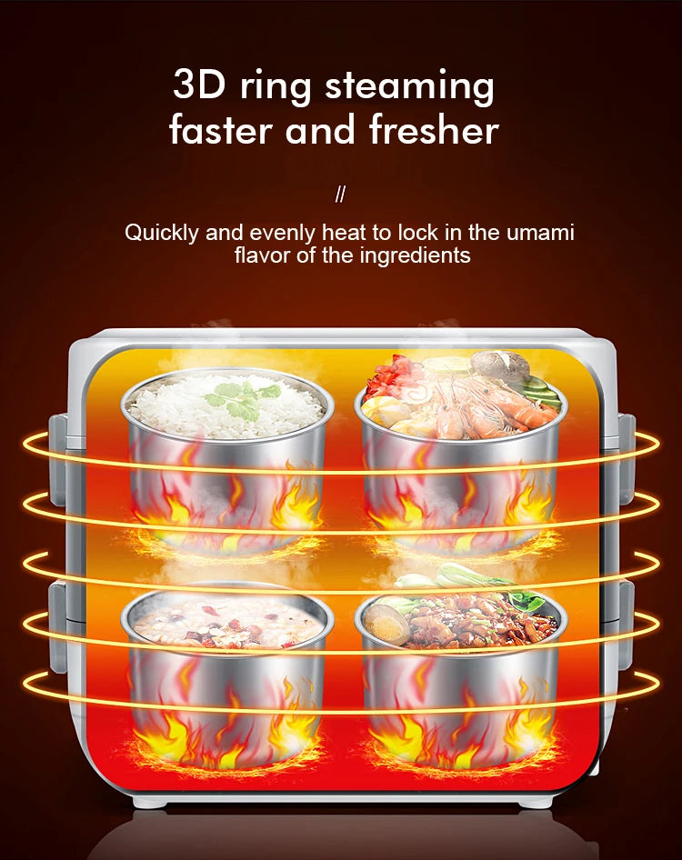 Multifunctional Electric Lunch Box Food Heater, Portable Leakproof Food Warmer Heater for Travel, Car and Home with 2 Layers
