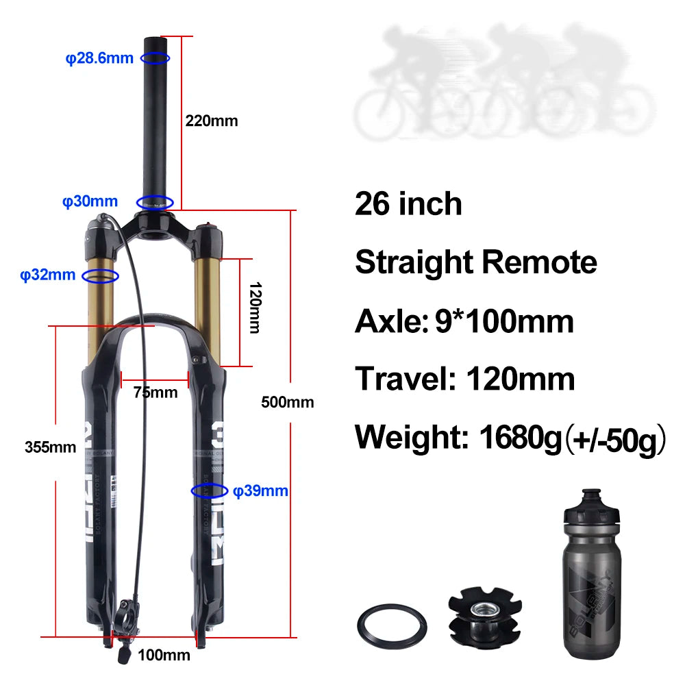 BOLANY Mountain Bike Air Supension 26/27.5/29Inch 120mm Air And Oil Remote Bicycle Fork 29 Quick Release MTB Bicycle Accessories
