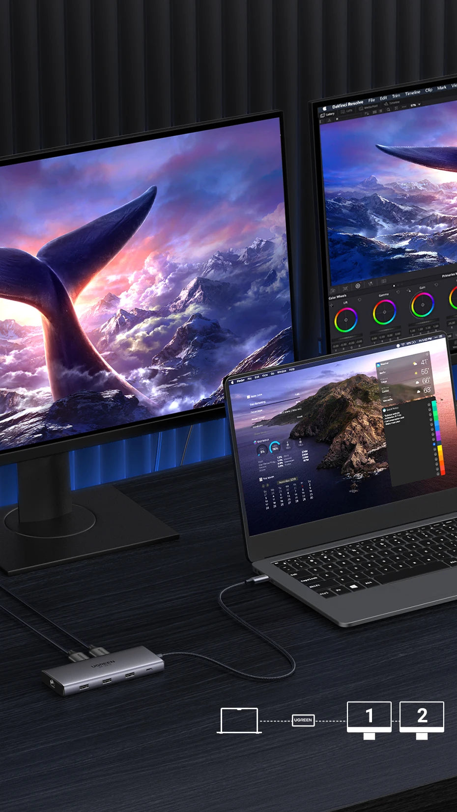 UGREEN Dual HDMI USB-C HUB 8K 4K HDMI Adapter 10 in 1 Splitter with RJ45 USB3.0 PD 100W Dock for MacBook Pro Air Laptop USB HUB