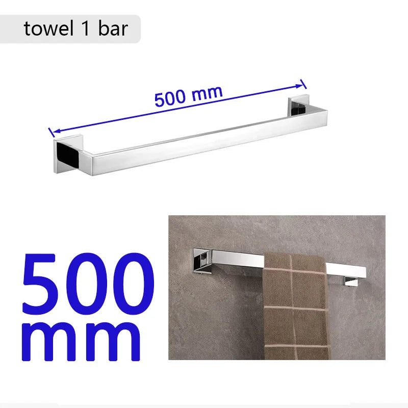 Stainless Steel Bathroom Hardware Mirror Chrome Polished Towel Rack Toilet Paper Holder Towel Bar Hook Bathroom Accessories