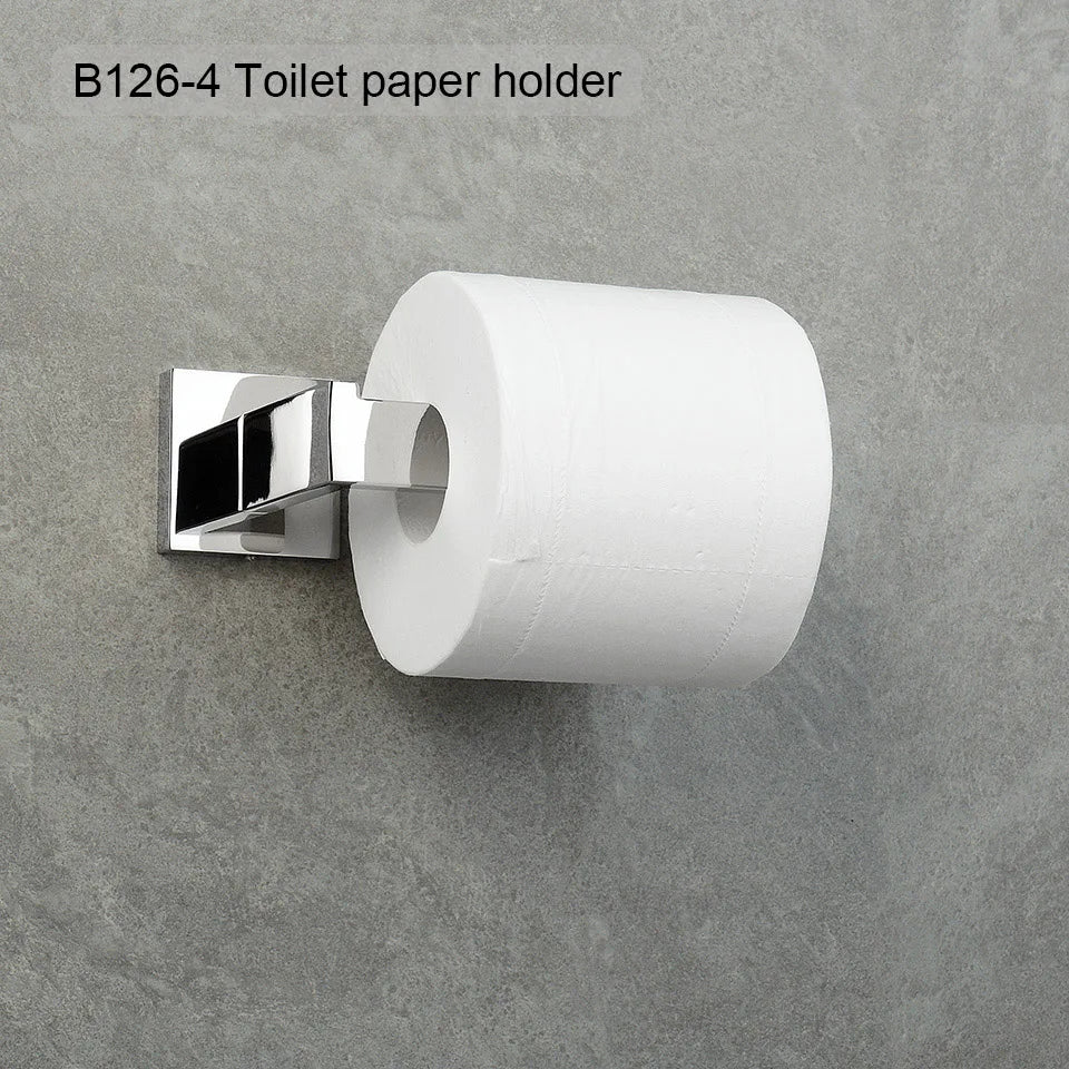 Stainless Steel Bathroom Hardware Mirror Chrome Polished Towel Rack Toilet Paper Holder Towel Bar Hook Bathroom Accessories