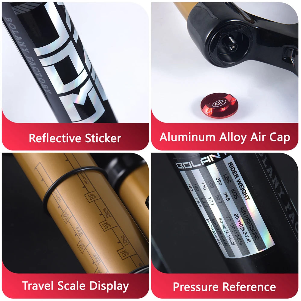 BOLANY Mountain Bike Air Supension 26/27.5/29Inch 120mm Air And Oil Remote Bicycle Fork 29 Quick Release MTB Bicycle Accessories