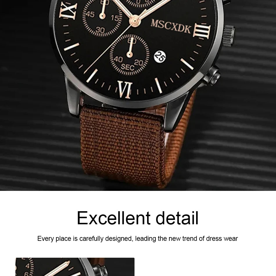 4pcs Quartz Watches Bracelet Watch Set For Men Business Fashion Casual Round Pointer Calendar Watch Accessories