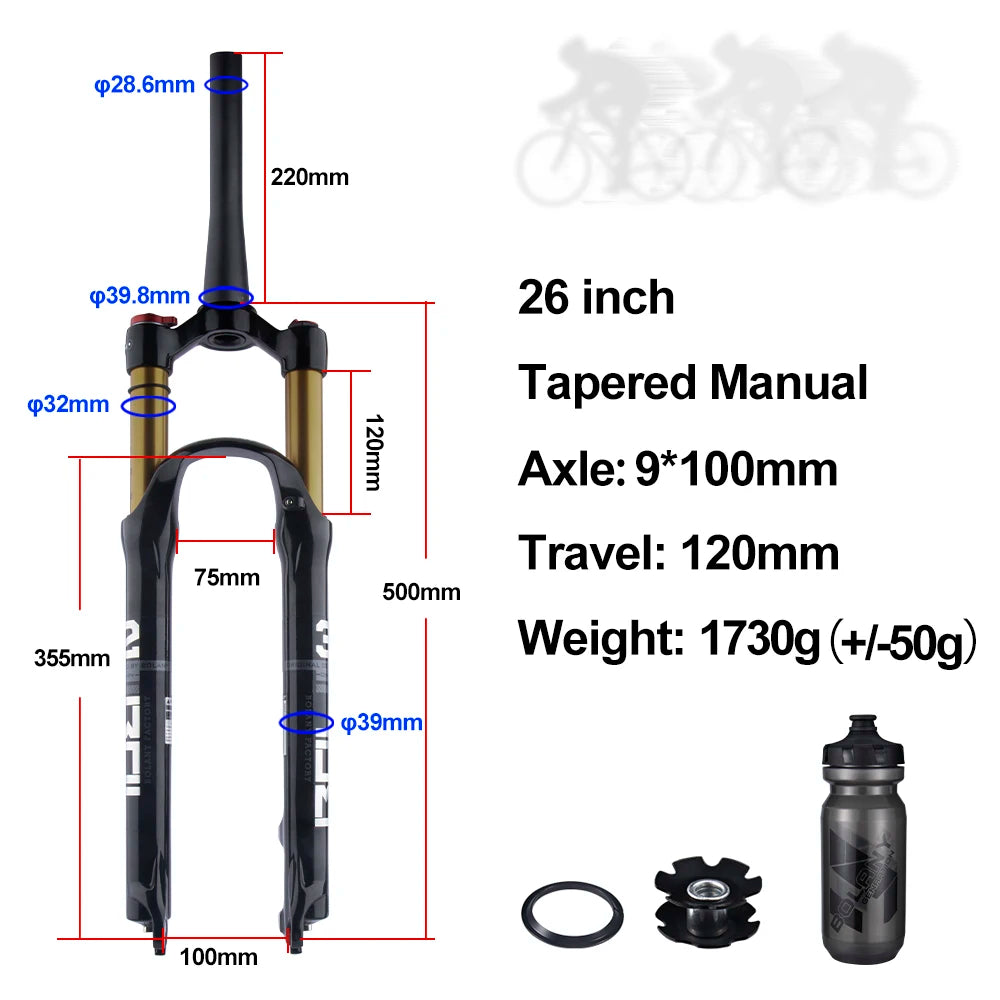 BOLANY Mountain Bike Air Supension 26/27.5/29Inch 120mm Air And Oil Remote Bicycle Fork 29 Quick Release MTB Bicycle Accessories