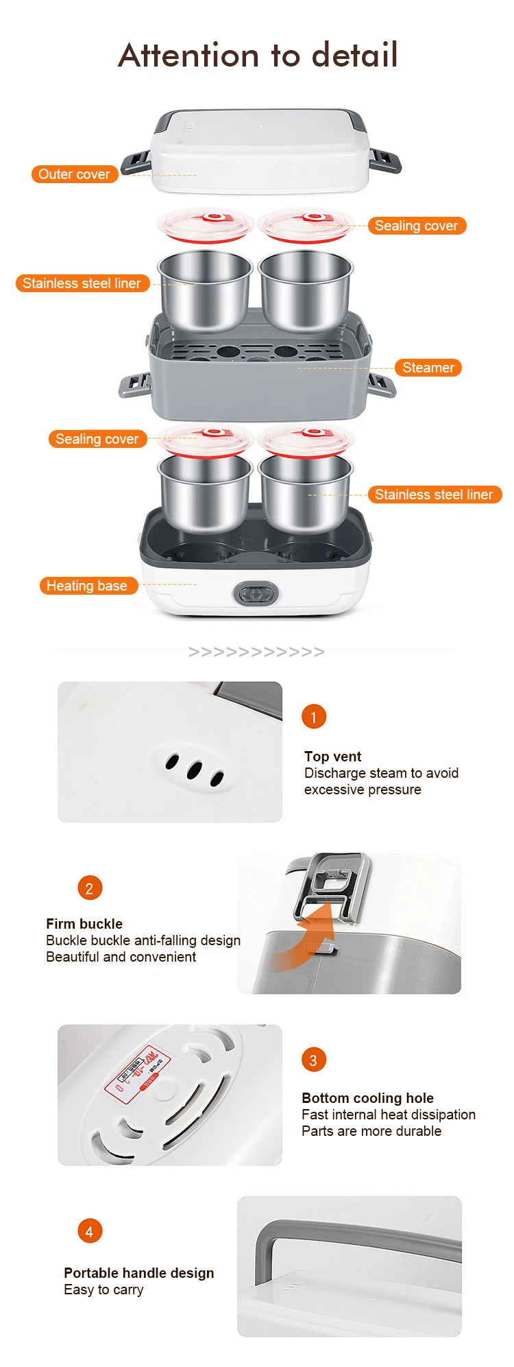 Multifunctional Electric Lunch Box Food Heater, Portable Leakproof Food Warmer Heater for Travel, Car and Home with 2 Layers