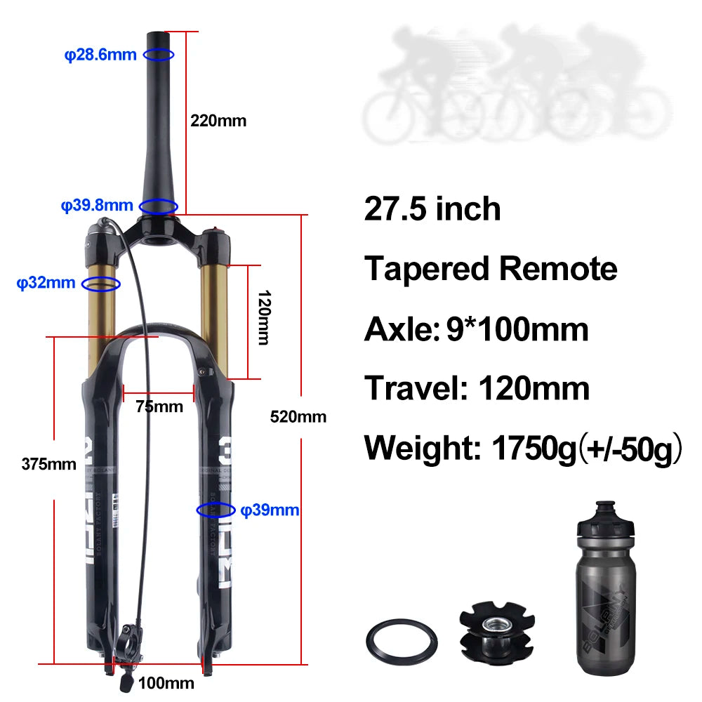 BOLANY Mountain Bike Air Supension 26/27.5/29Inch 120mm Air And Oil Remote Bicycle Fork 29 Quick Release MTB Bicycle Accessories
