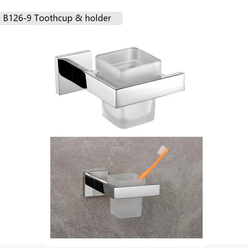 Stainless Steel Bathroom Hardware Mirror Chrome Polished Towel Rack Toilet Paper Holder Towel Bar Hook Bathroom Accessories