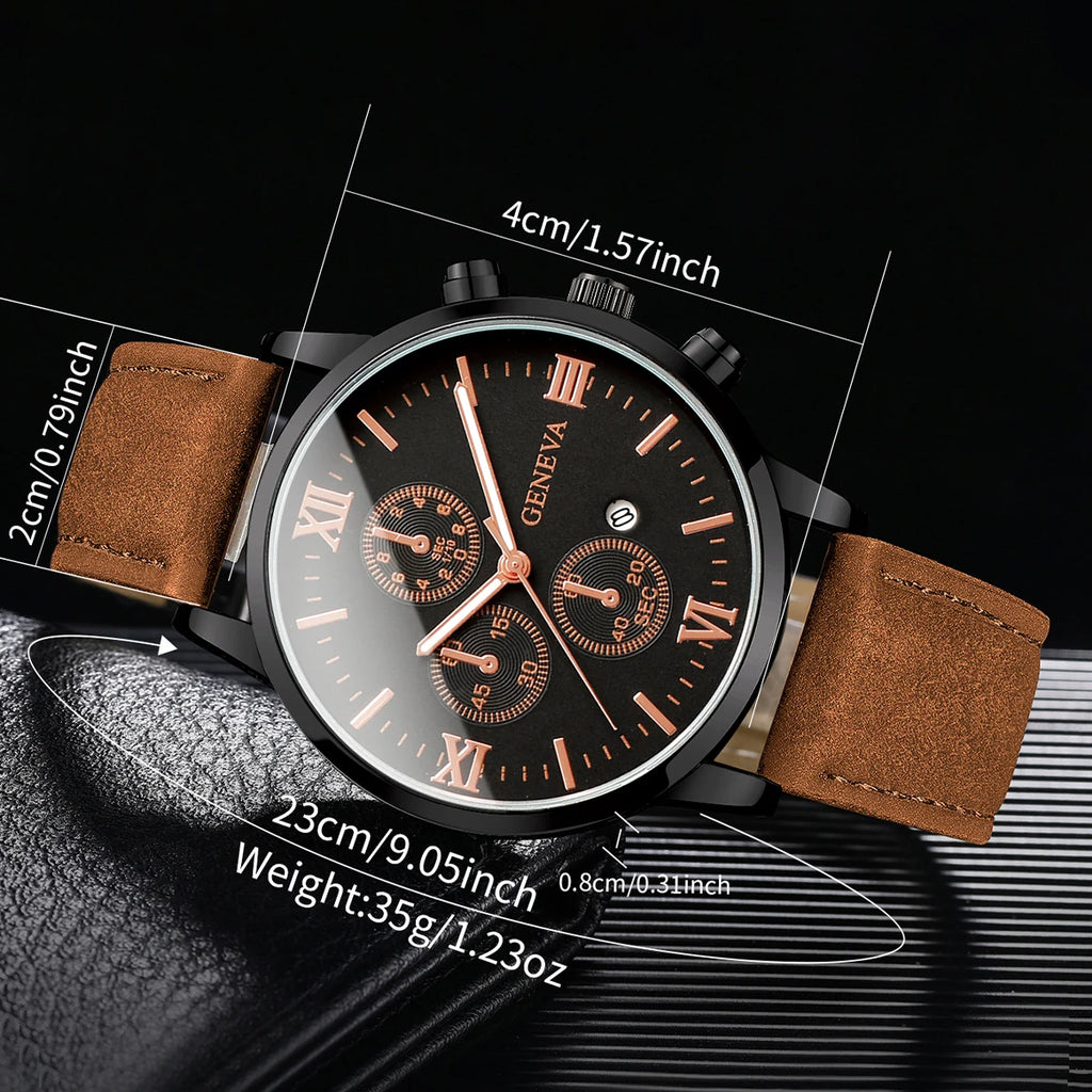 1/2PCs Men's Casual Calendar Watch Fashionable Men's Temperament Leather  Quartz Watch Unisex Watch Set(Box Not Included)