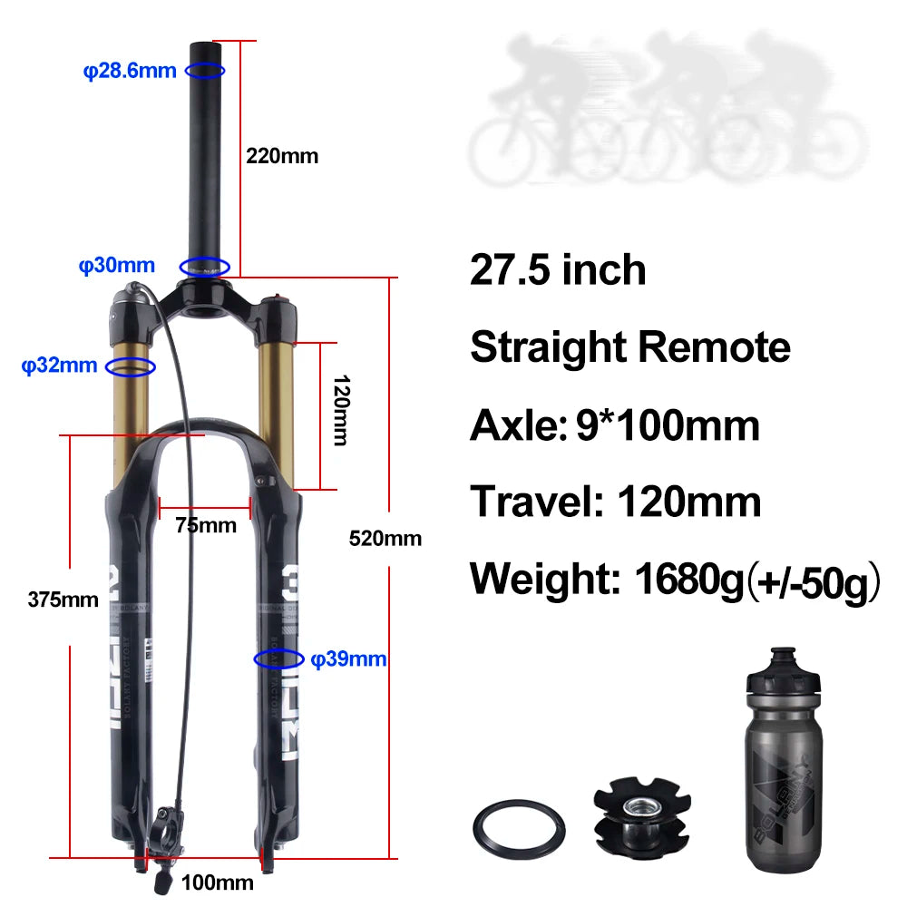 BOLANY Mountain Bike Air Supension 26/27.5/29Inch 120mm Air And Oil Remote Bicycle Fork 29 Quick Release MTB Bicycle Accessories
