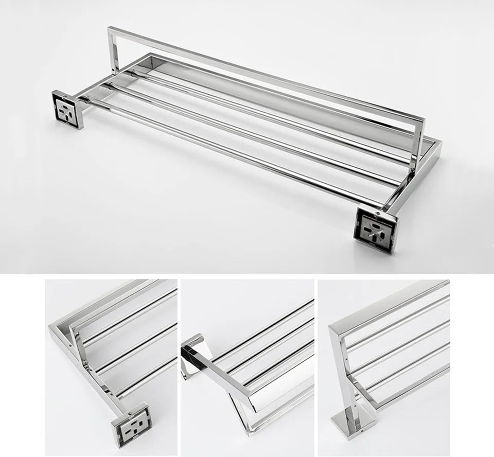 Stainless Steel Bathroom Hardware Mirror Chrome Polished Towel Rack Toilet Paper Holder Towel Bar Hook Bathroom Accessories