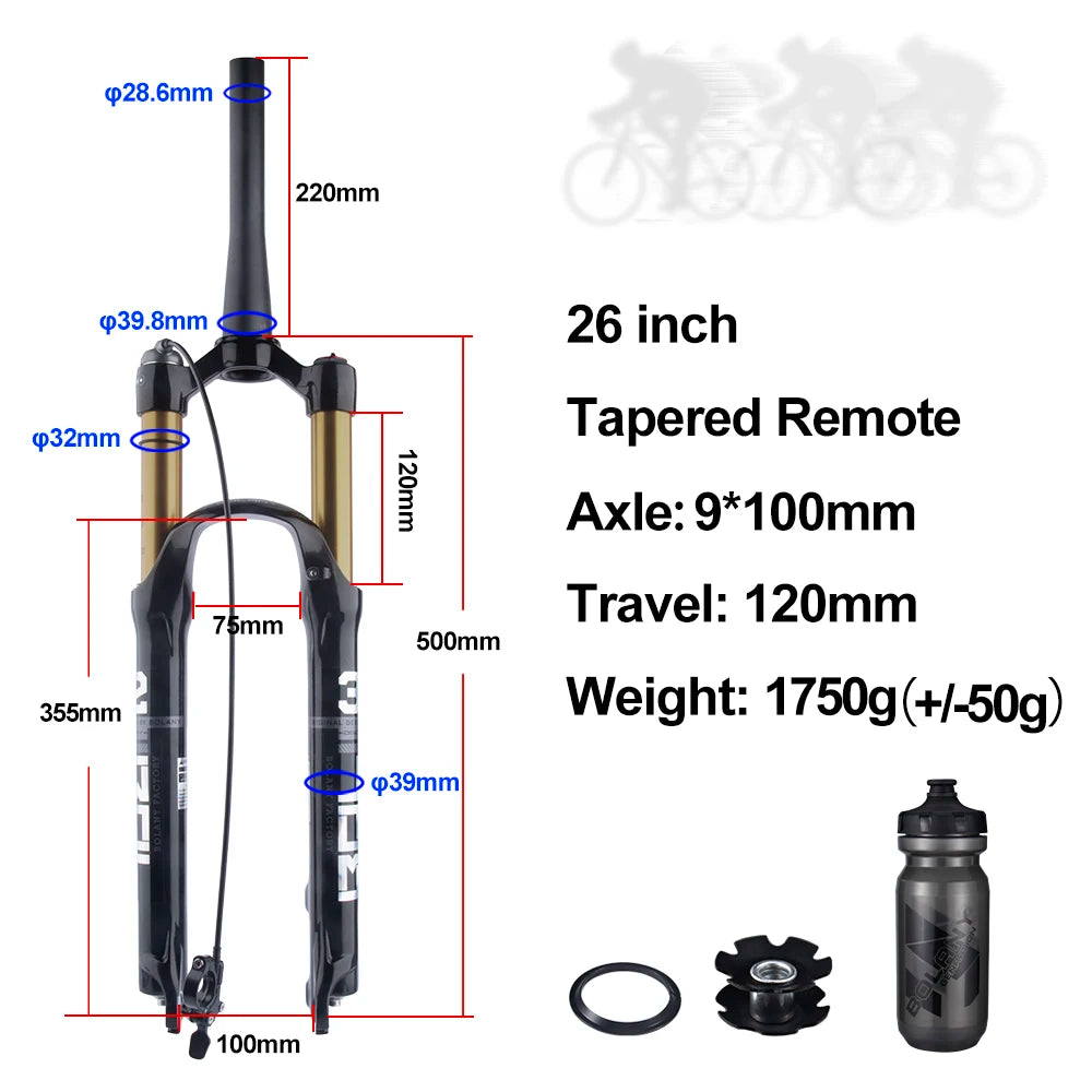 BOLANY Mountain Bike Air Supension 26/27.5/29Inch 120mm Air And Oil Remote Bicycle Fork 29 Quick Release MTB Bicycle Accessories