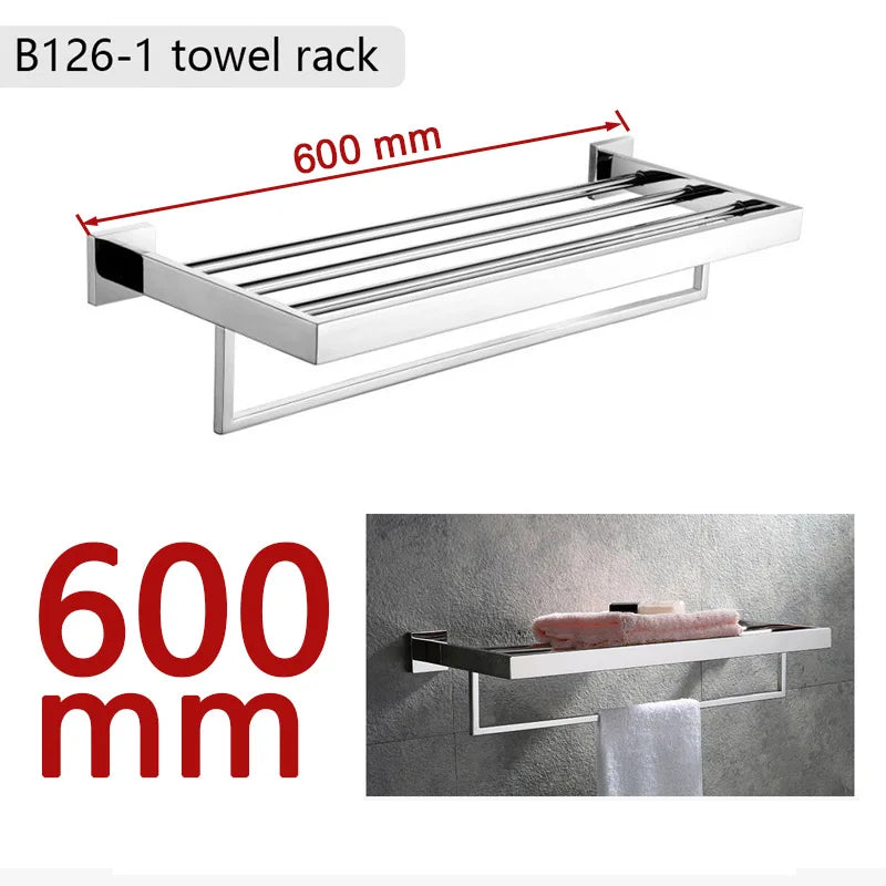 Stainless Steel Bathroom Hardware Mirror Chrome Polished Towel Rack Toilet Paper Holder Towel Bar Hook Bathroom Accessories
