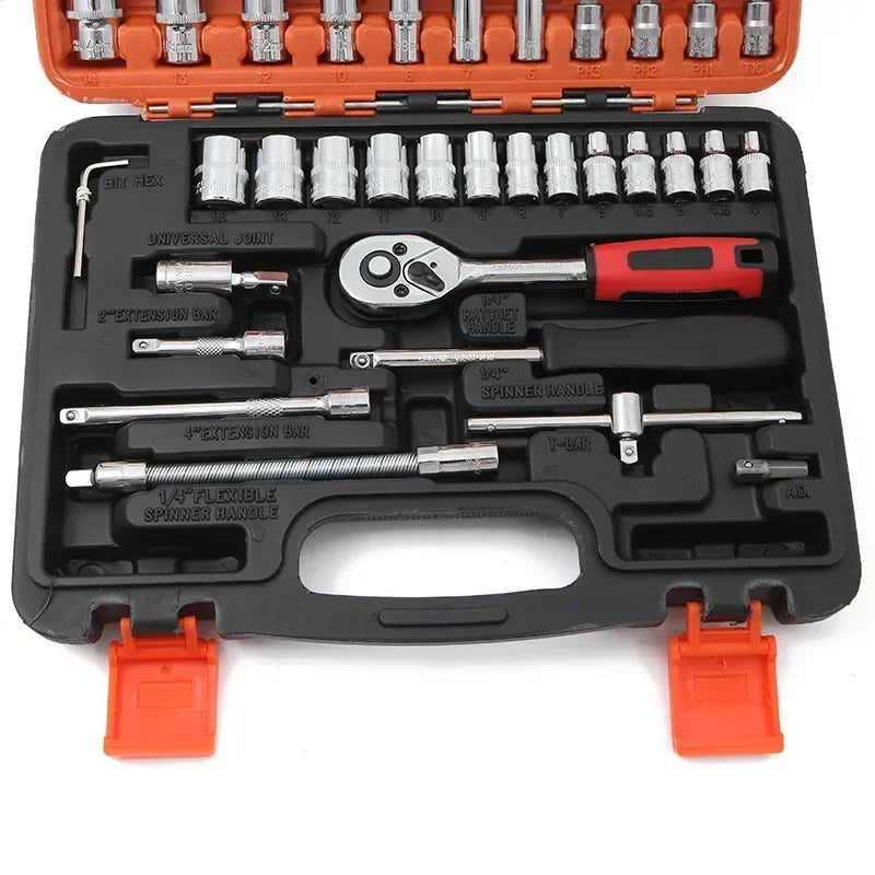Motorcycle Toolbox Set Fast Ratchet Wrench 150/46pcs Socket Group Bit Industrial-grade Toolbox Auto Repair Tools Car Maintenance