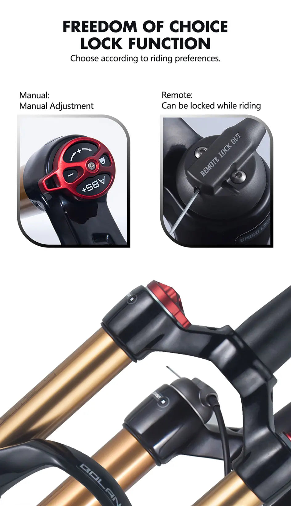 BOLANY Mountain Bike Air Supension 26/27.5/29Inch 120mm Air And Oil Remote Bicycle Fork 29 Quick Release MTB Bicycle Accessories